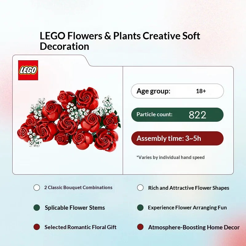 LEGO Building Blocks Assemble 10328 Rose Bundles Eternal Flowers Boys and Girls Toys Birthday Christmas Gifts